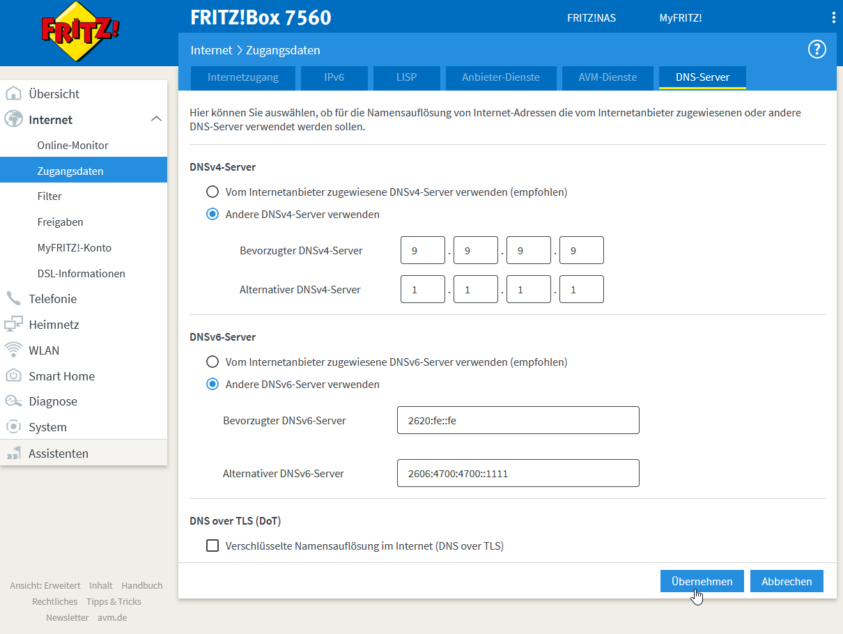 Fritzbox DNS Einstellungen