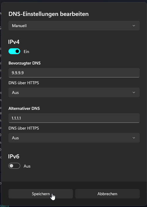 Windows DNS-Manuell einstellen